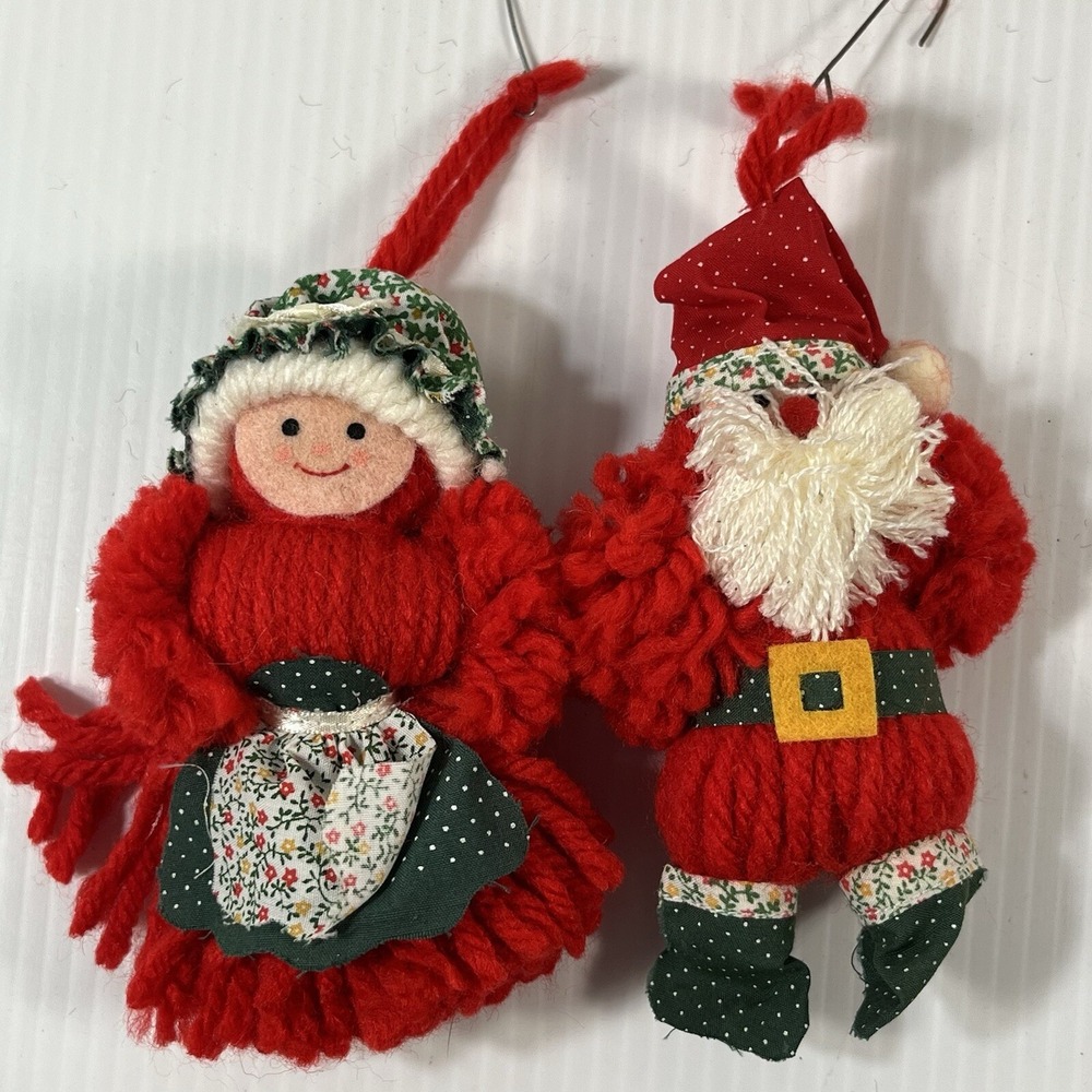 Mr. & Mrs. Santa Claus Christmas Ornament Handmade Yarn Holiday Decor